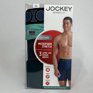 Jockey Active Microfiber 9" Long Leg Boxer Briefs 3 Pack Mens XL Teal Green